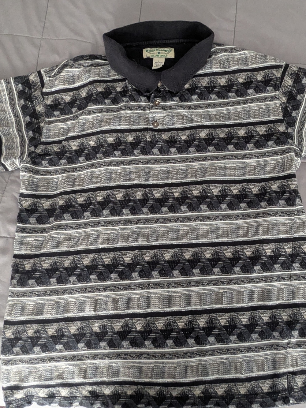 Men's Polo Shirt - Black & Gray Striped Pattern